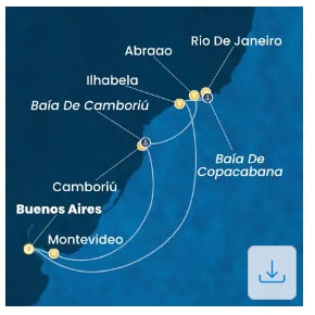 Mapa del recorrido Costa Serena desde Buenos Aires